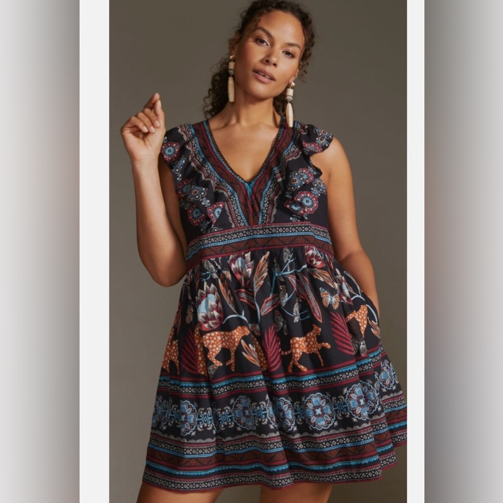 Anthropologie navy blue V-neck plunge tunic mini dress size XL
